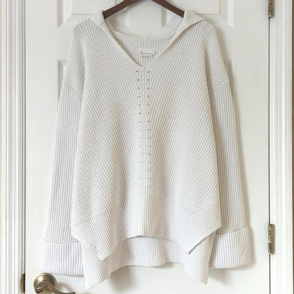 Anthropologie Oversized Chunky Ribbed Knit Hooded Pullover Sweater Size XL